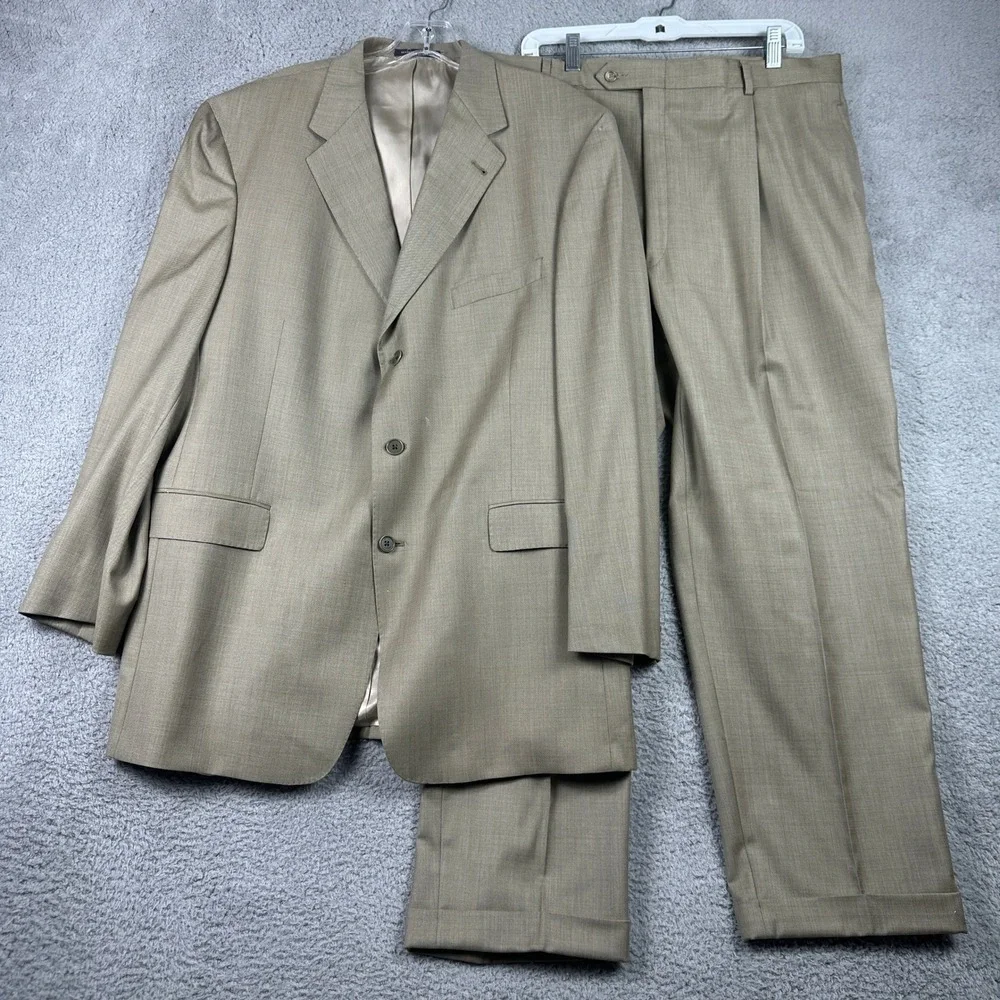 Loro Piana Daniel Cremieux Suit Men 46R 36x29 Brown Wool 3-Button Pleated Cuffed